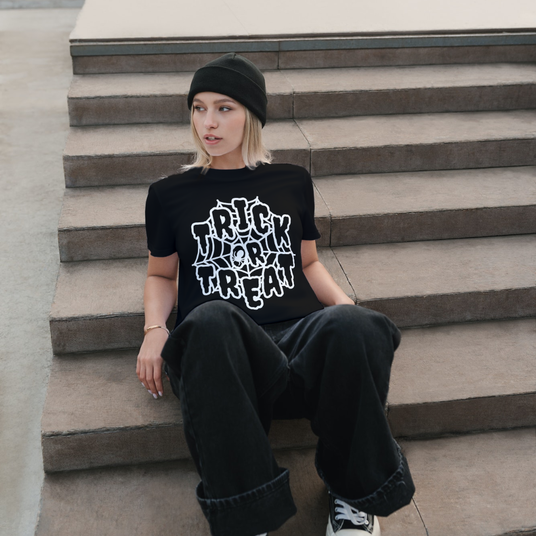 Women's Black Trick Or Treat Crop Top