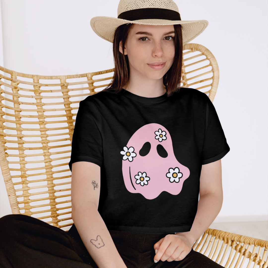 Women's Black Ghost Crop Top