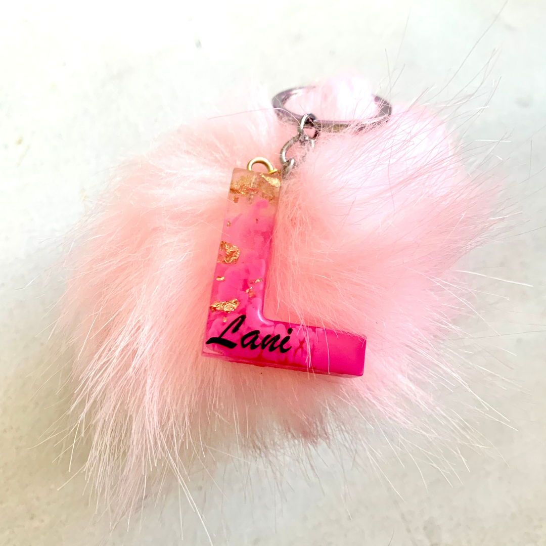 Resin Fluff Letter Keychain