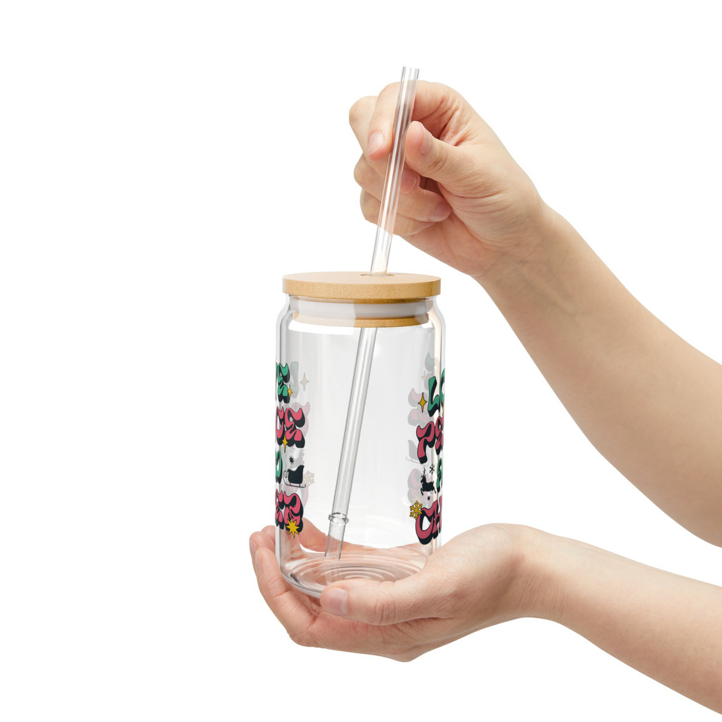 Love, Peace, and Cheers Sipper Glass 16oz - Eco-Friendly Drinkware