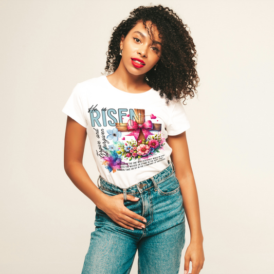 women's he is risen t-shirt