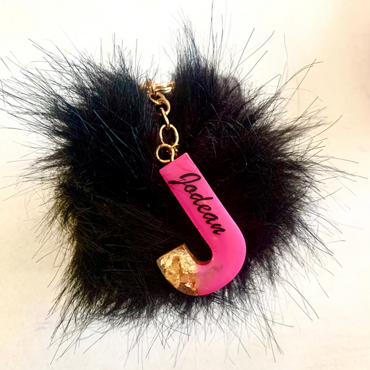 Resin Fluff Letter Keychain