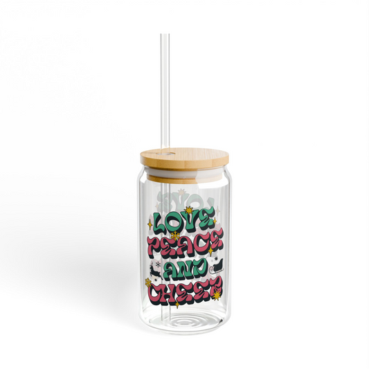 Love, Peace, and Cheers Sipper Glass 16oz - Eco-Friendly Drinkware