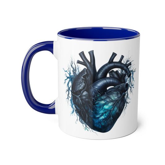 Blue heart 11 0z two tone ceramic mug