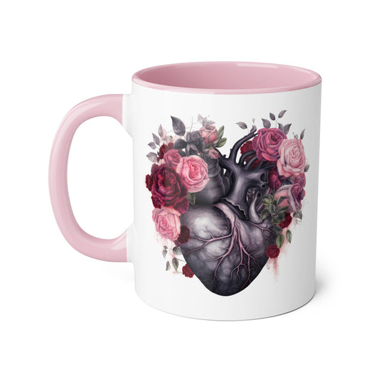 Pink heart 11 0z two tone ceramic mug