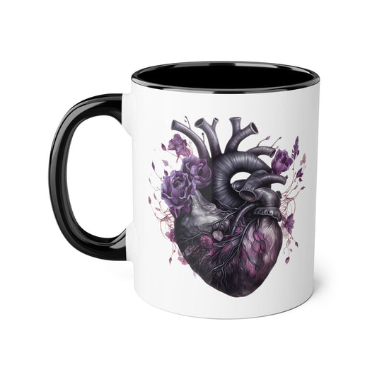 Black & Purple heart 11 0z two tone ceramic mug