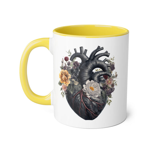 Yellow heart 11 0z two tone ceramic mug