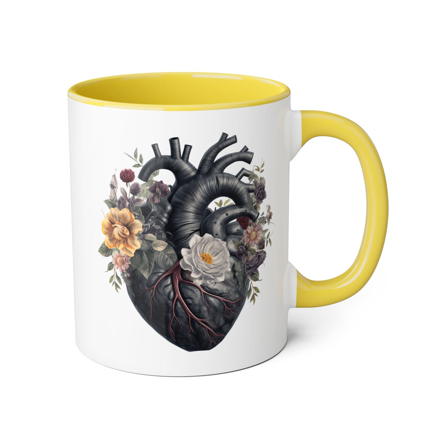 Yellow heart 11 0z two tone ceramic mug