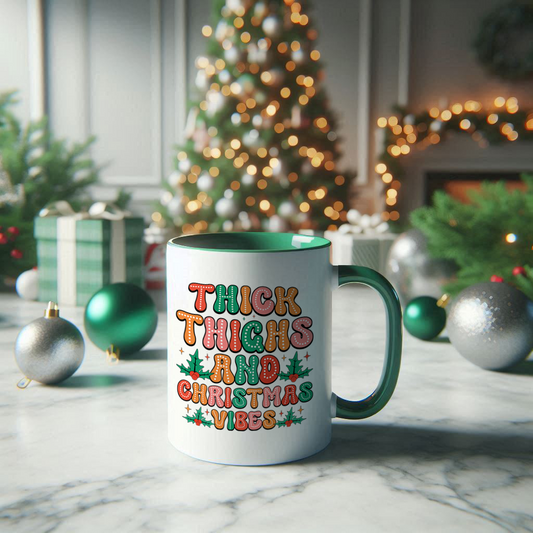 Thick thighs and Christmas vibes two tone mug